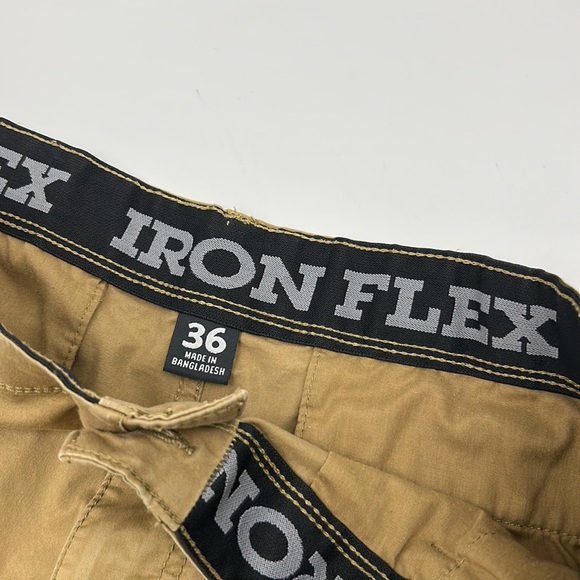 IRON FLEX STRETCH MENS CASUAL CARGO SHORTS SIZE 36 BROWN - Picture 8 of 10